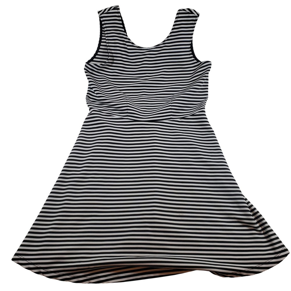 George Black White Striped Sleeveless Fit Flare‎ Dress Size M 8 10 Casual